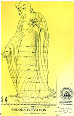 最初的设计图（左）垂手接引弥陀圣像